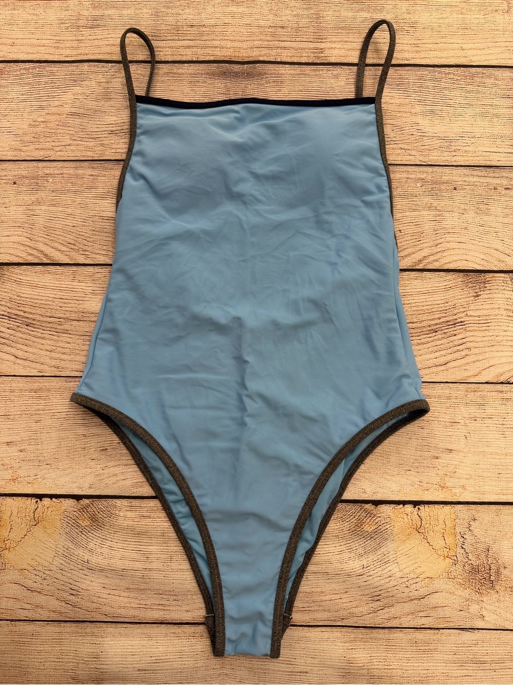 Aerie Light Blue One-Piece Swimsuit with Grey Trim - Small